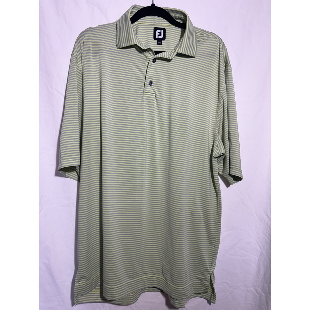 FootJoy Polo Shirt Men's Large Yellow Grey Performance Golfer Dry Casual EUC M10